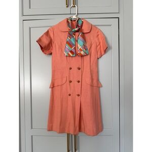 Vintage Sears Roebuck‎ creamsickle Double Breasted Dress silk 60s 70s retro MCM